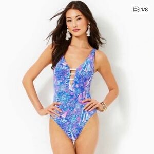 Lilly Pulitzer Blue and Pink “It’s a Sailabration” One Piece Swimsuit